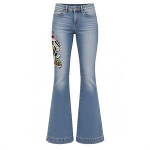 Ed Hardy Slim Flare Women’s Blue Denim Jeans Graphic Print Skull Heart 26X32